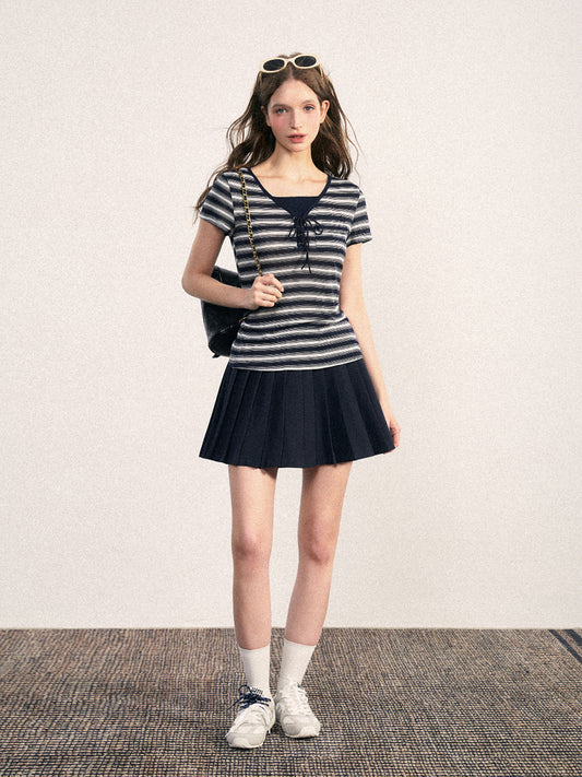 Casual Striped Lace-Up Tee