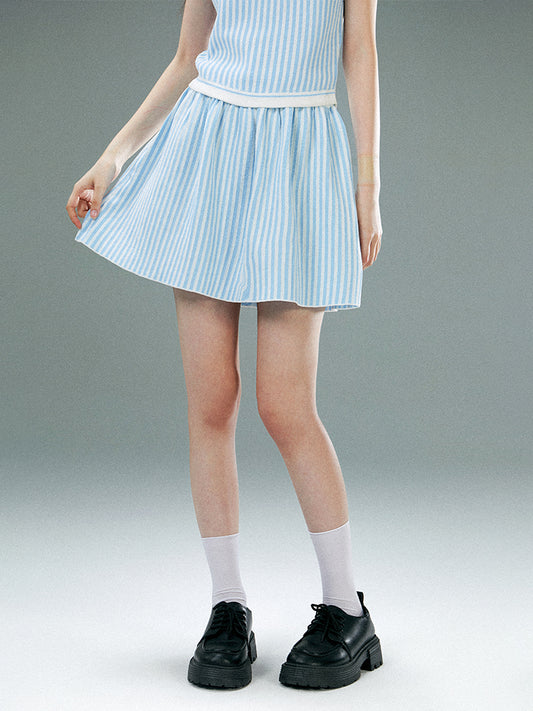 Striped Mini Flared Skirt With Waistband