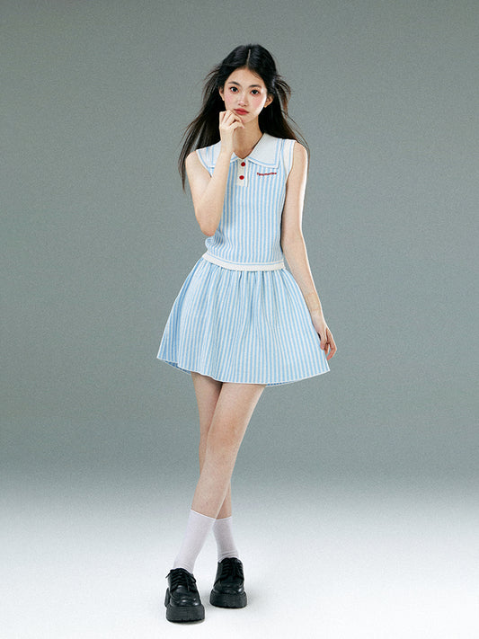 Striped Mini Flared Skirt With Waistband