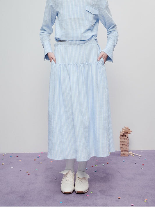Tie-Waist Minimal Striped Yoke Skirt