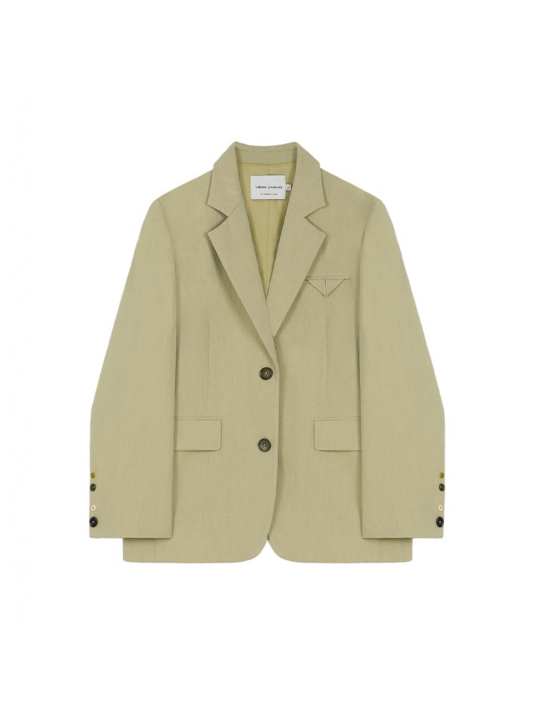 Shoulder-Padded Blazer With Varied Cuff Buttons