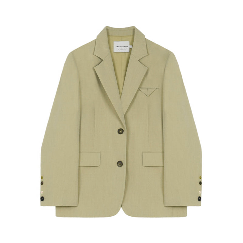 Shoulder-Padded Blazer With Varied Cuff Buttons