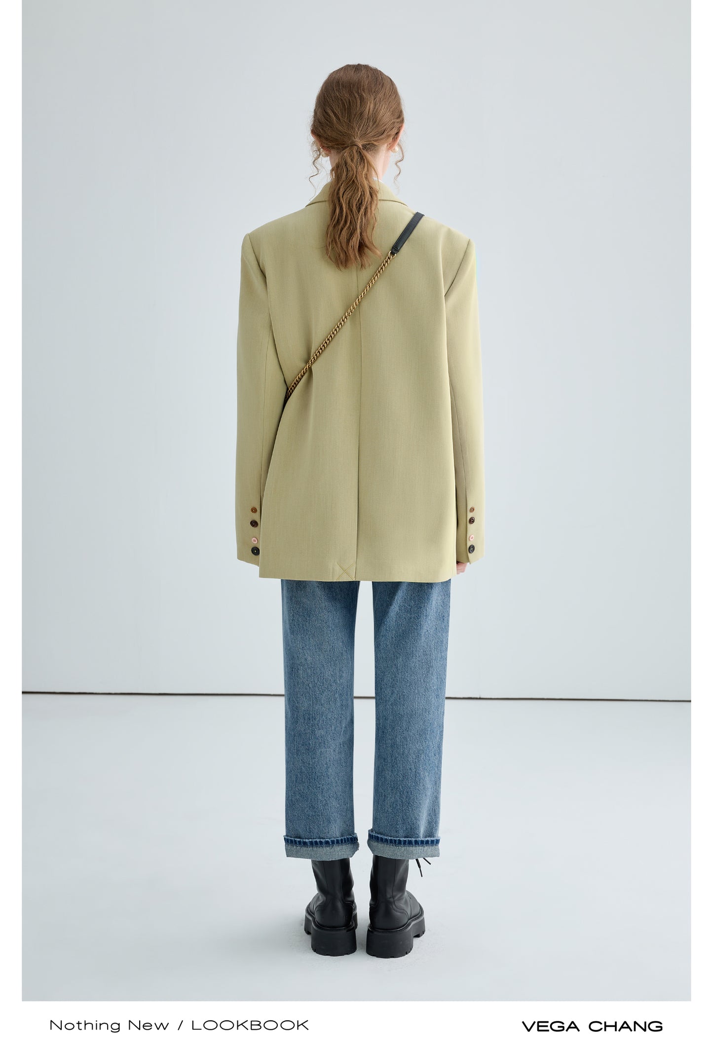 Shoulder-Padded Blazer With Varied Cuff Buttons