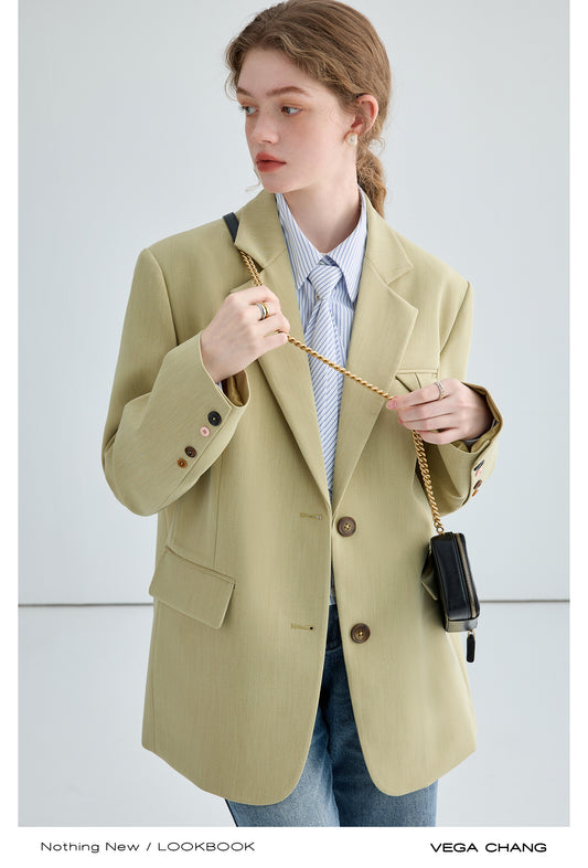 Shoulder-Padded Blazer With Varied Cuff Buttons
