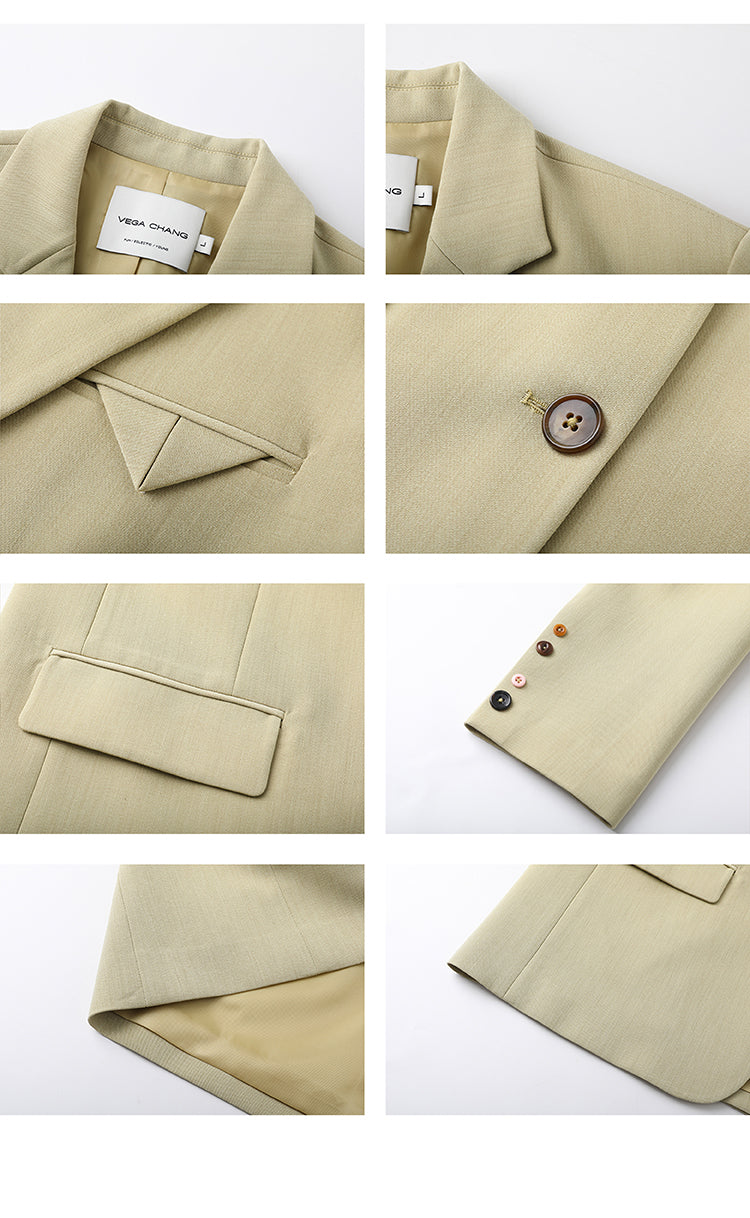 Shoulder-Padded Blazer With Varied Cuff Buttons