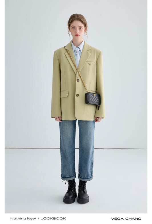 Shoulder-Padded Blazer With Varied Cuff Buttons