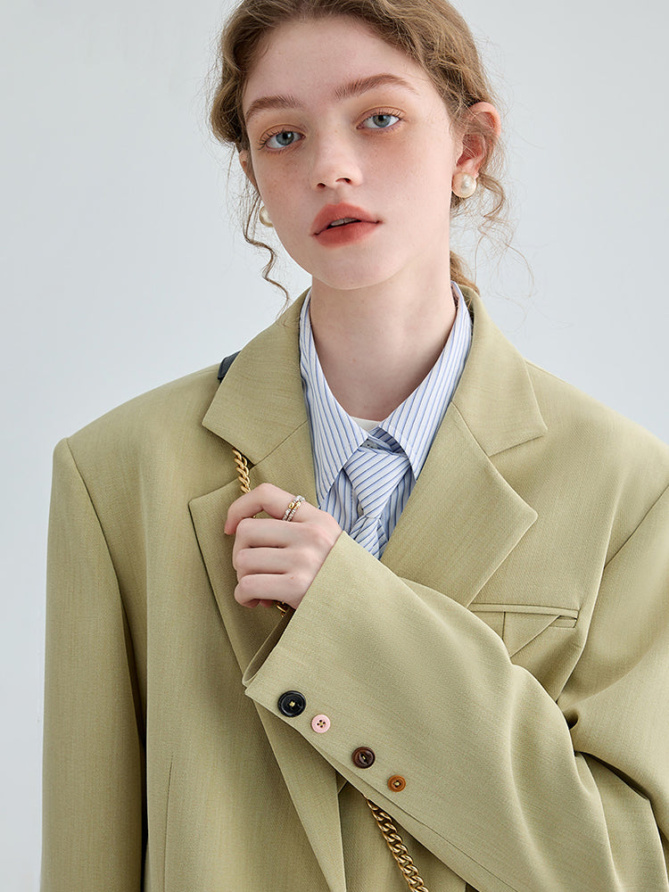 Shoulder-Padded Blazer With Varied Cuff Buttons