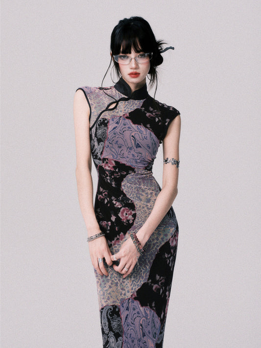 Qipao-Style Patchwork Print Dress In 2 Lengths