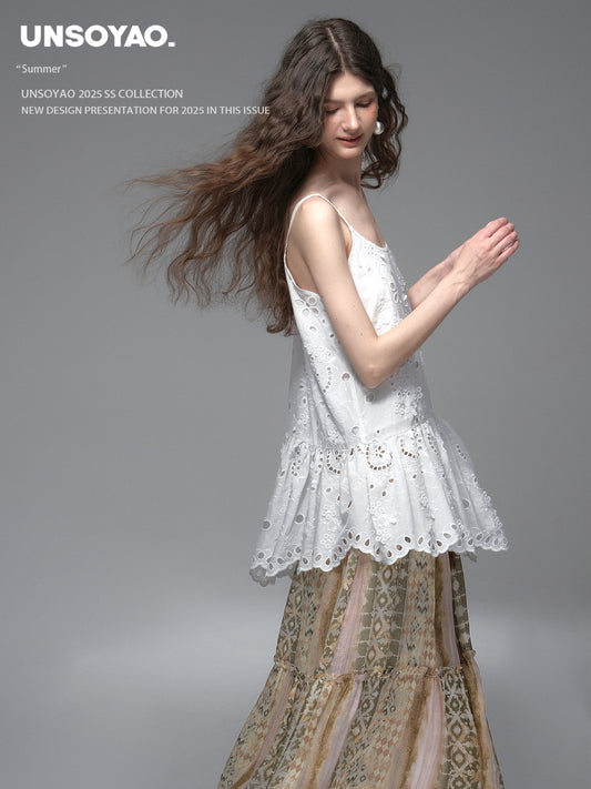 Embroidered Asymmetric Peplum Cami Top