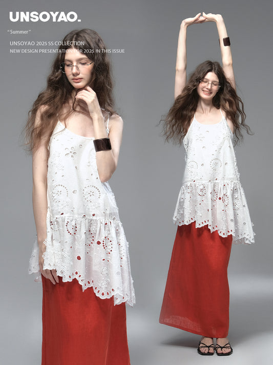 Embroidered Asymmetric Peplum Cami Top