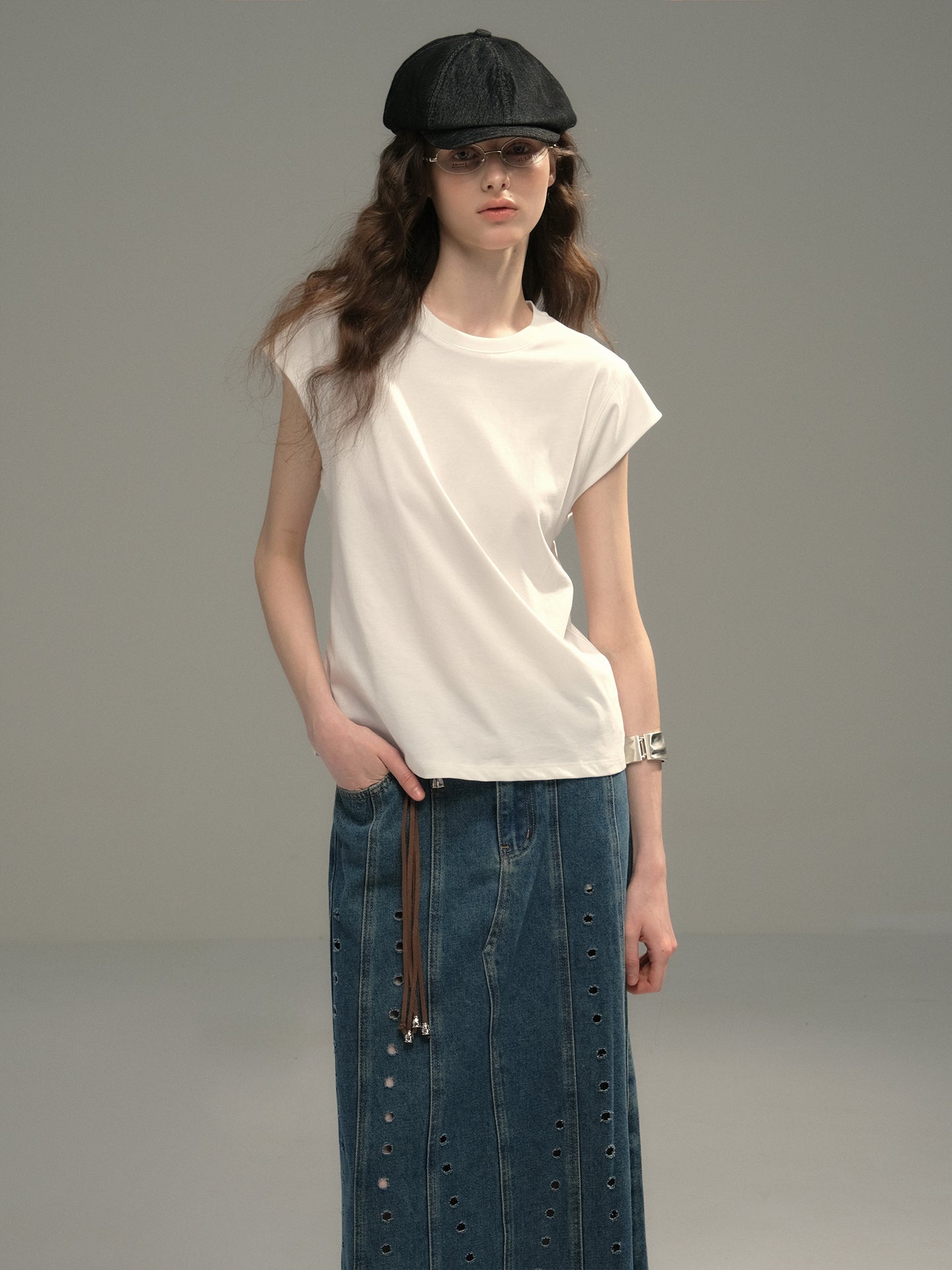 Minimal Cotton Cap-Sleeve Top