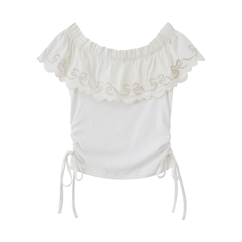 Off-Shoulder Top With Bow Cut-Out Cape Collar