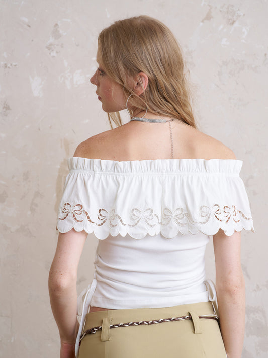 Off-Shoulder Top With Bow Cut-Out Cape Collar