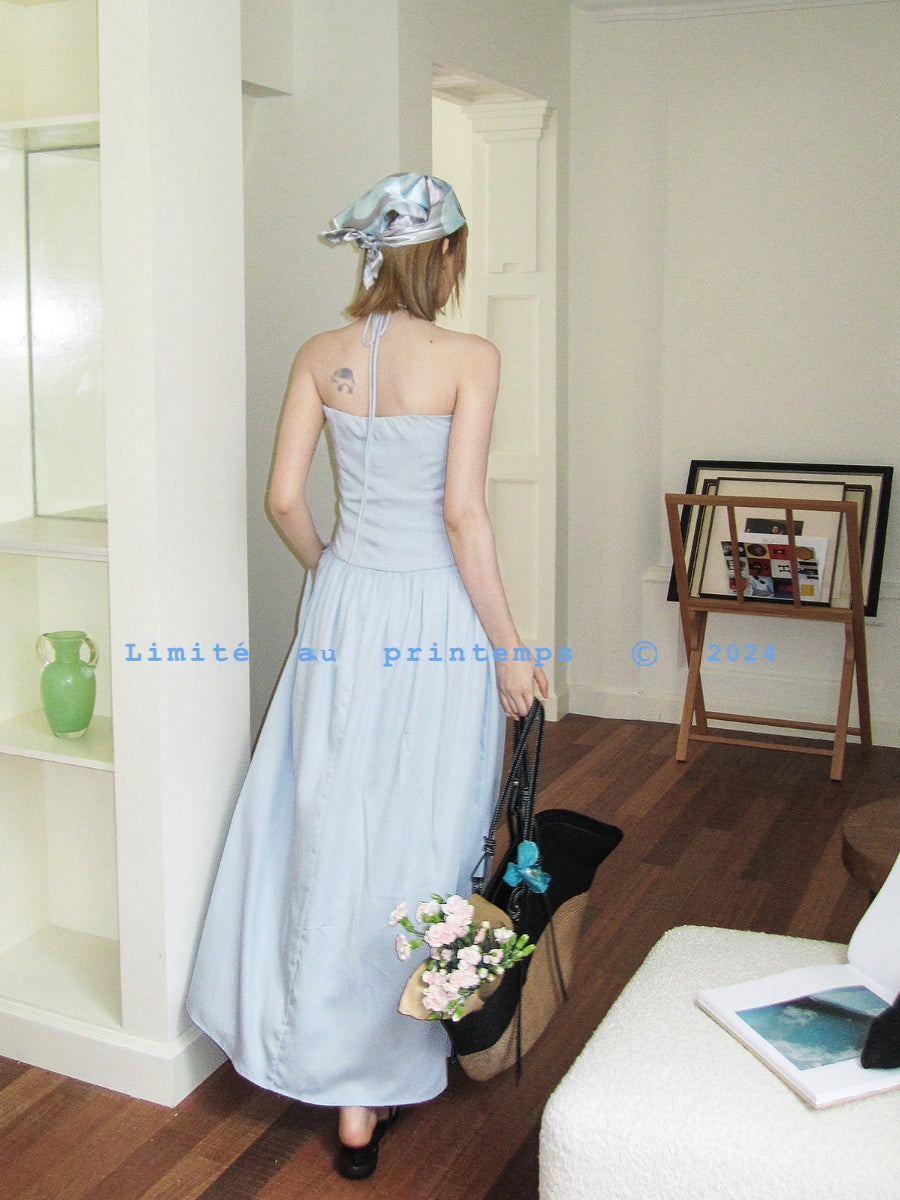 Buttoned Ruched Tube Dress With Halter Strap