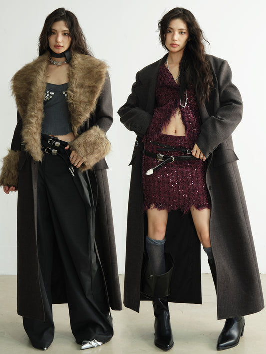 Longline Blazer With Plush Removable Faux Fur Collar