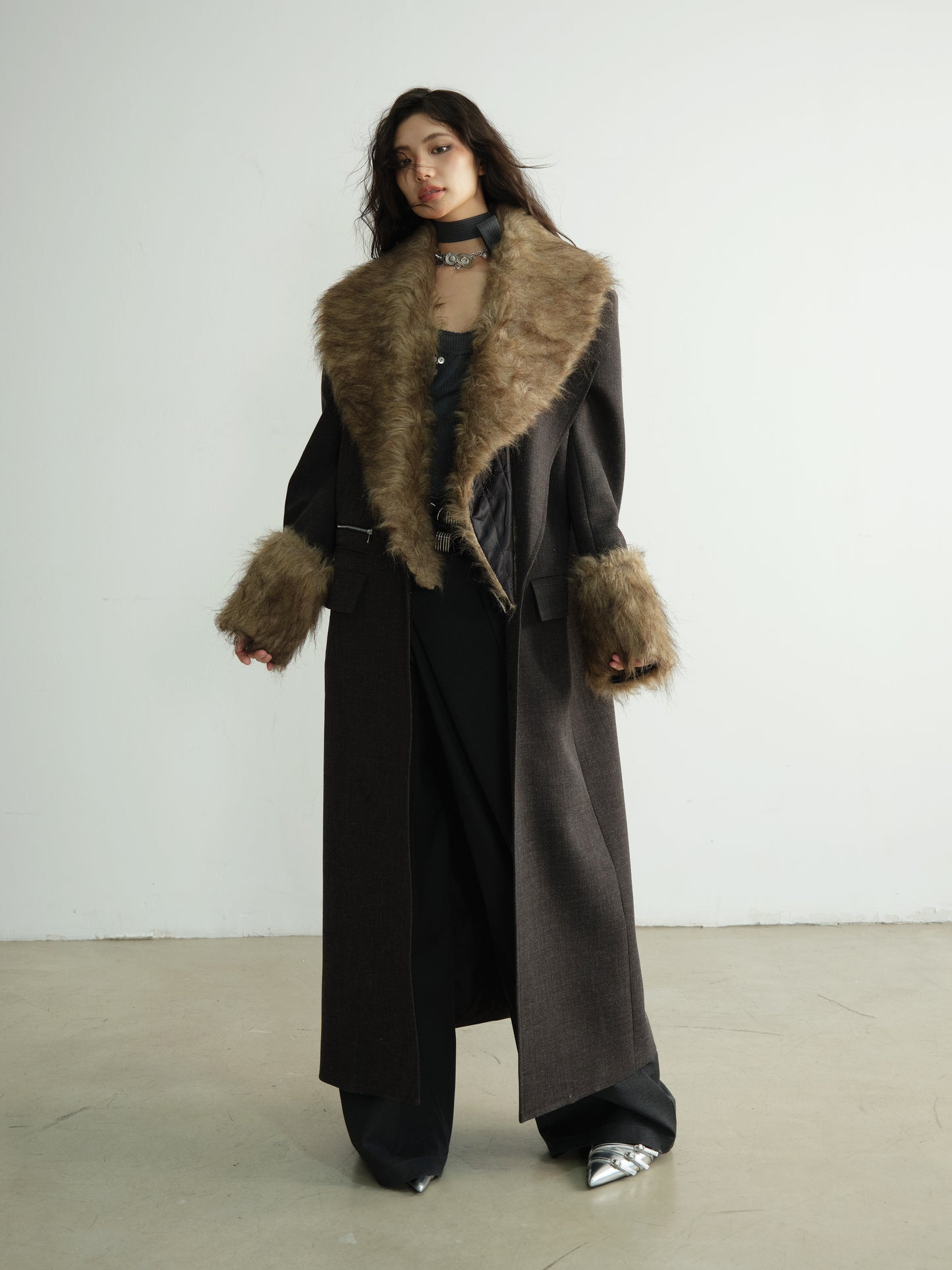 Longline Blazer With Plush Removable Faux Fur Collar