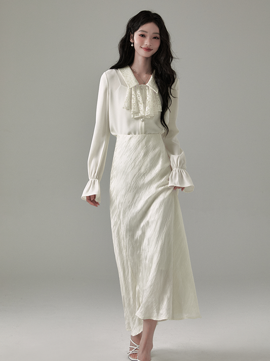 Flutter Hem High Waist Skirt