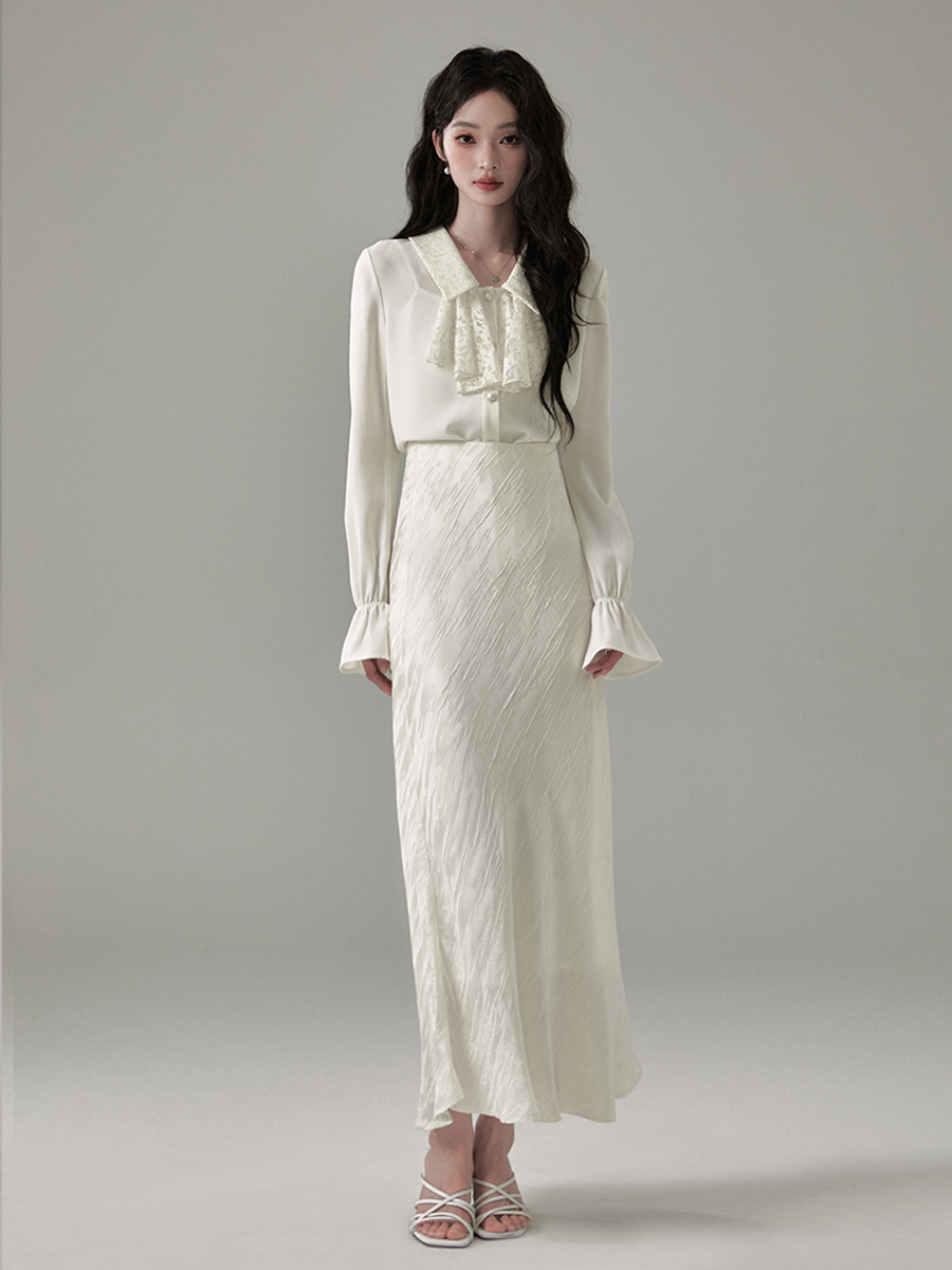 Flutter Hem High Waist Skirt