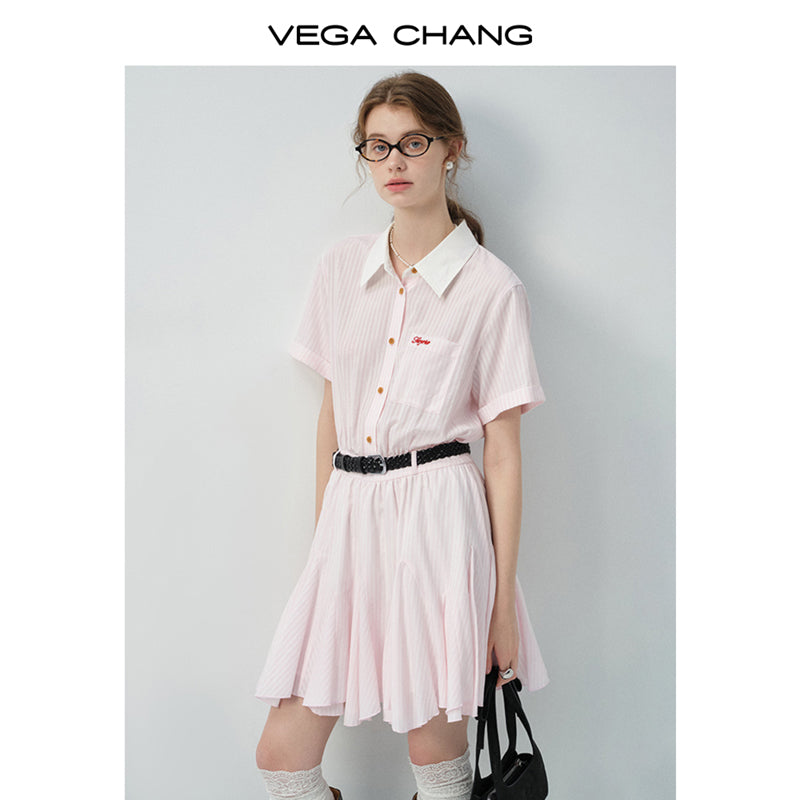 Striped Shirt Dress With Asymmetrical Hem