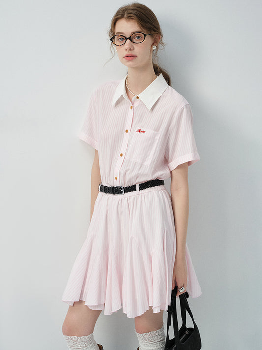 Striped Shirt Dress With Asymmetrical Hem