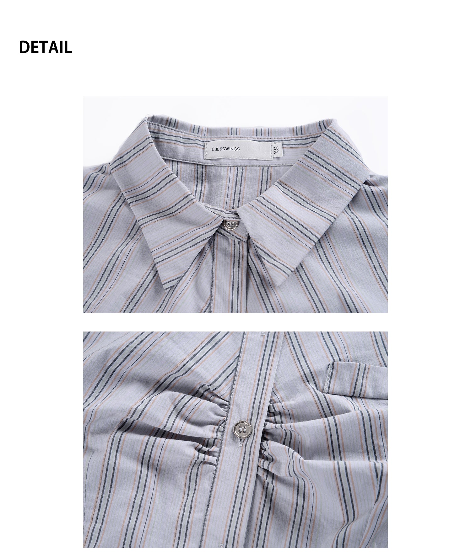 Silver Button Ruched Schoolgirl Striped Shirt
