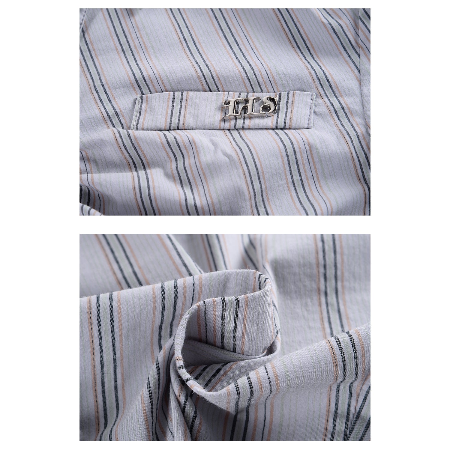 Silver Button Ruched Schoolgirl Striped Shirt