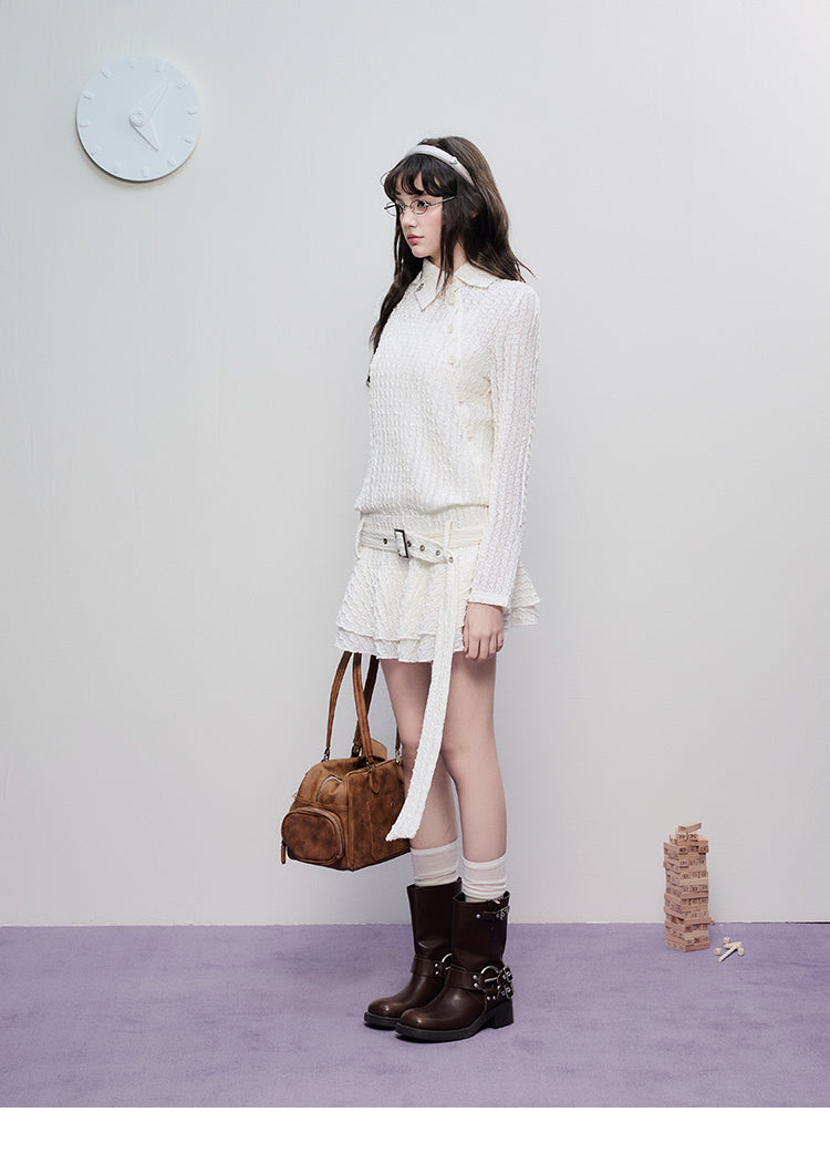 Wavy-Textured Asymmetric Dress