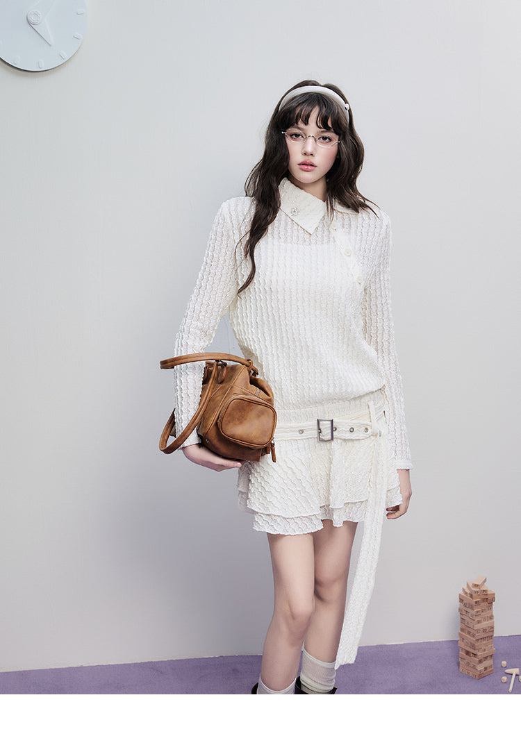 Wavy-Textured Asymmetric Dress