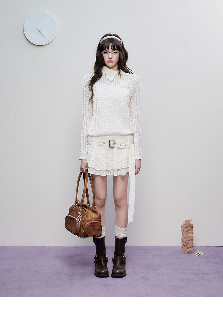 Wavy-Textured Asymmetric Dress