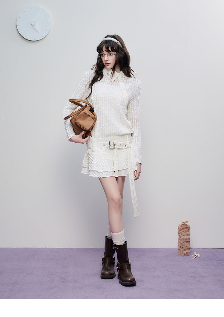 Wavy-Textured Asymmetric Dress