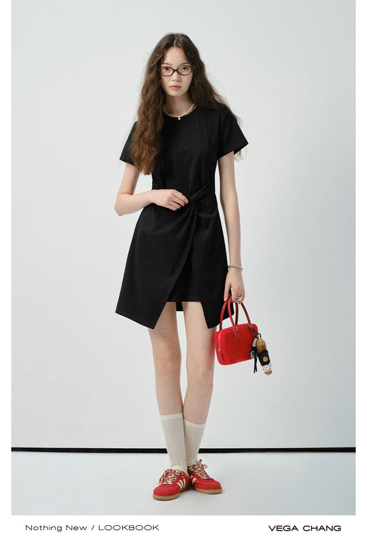 Asymmetric Twisted Knot T-Shirt Dress