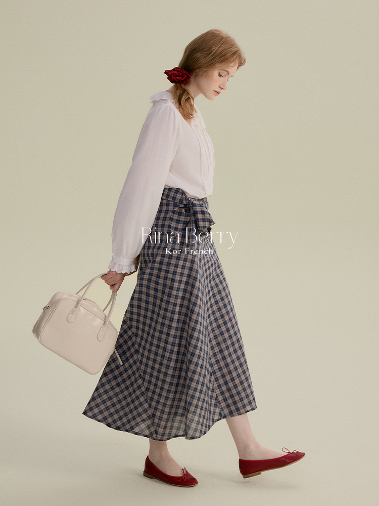 Cotton Blend High-Waist Plaid Wrapped Skirt