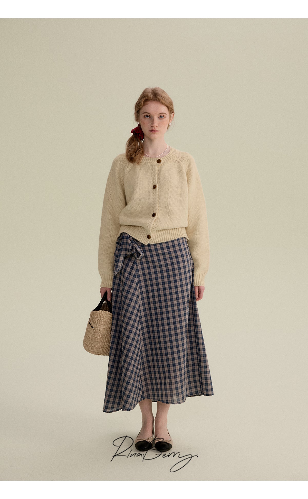 Cotton Blend High-Waist Plaid Wrapped Skirt