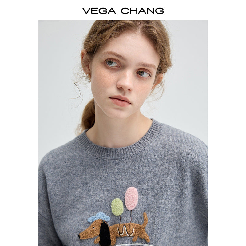 Chenille Embroidered Balloon Dog Sweater