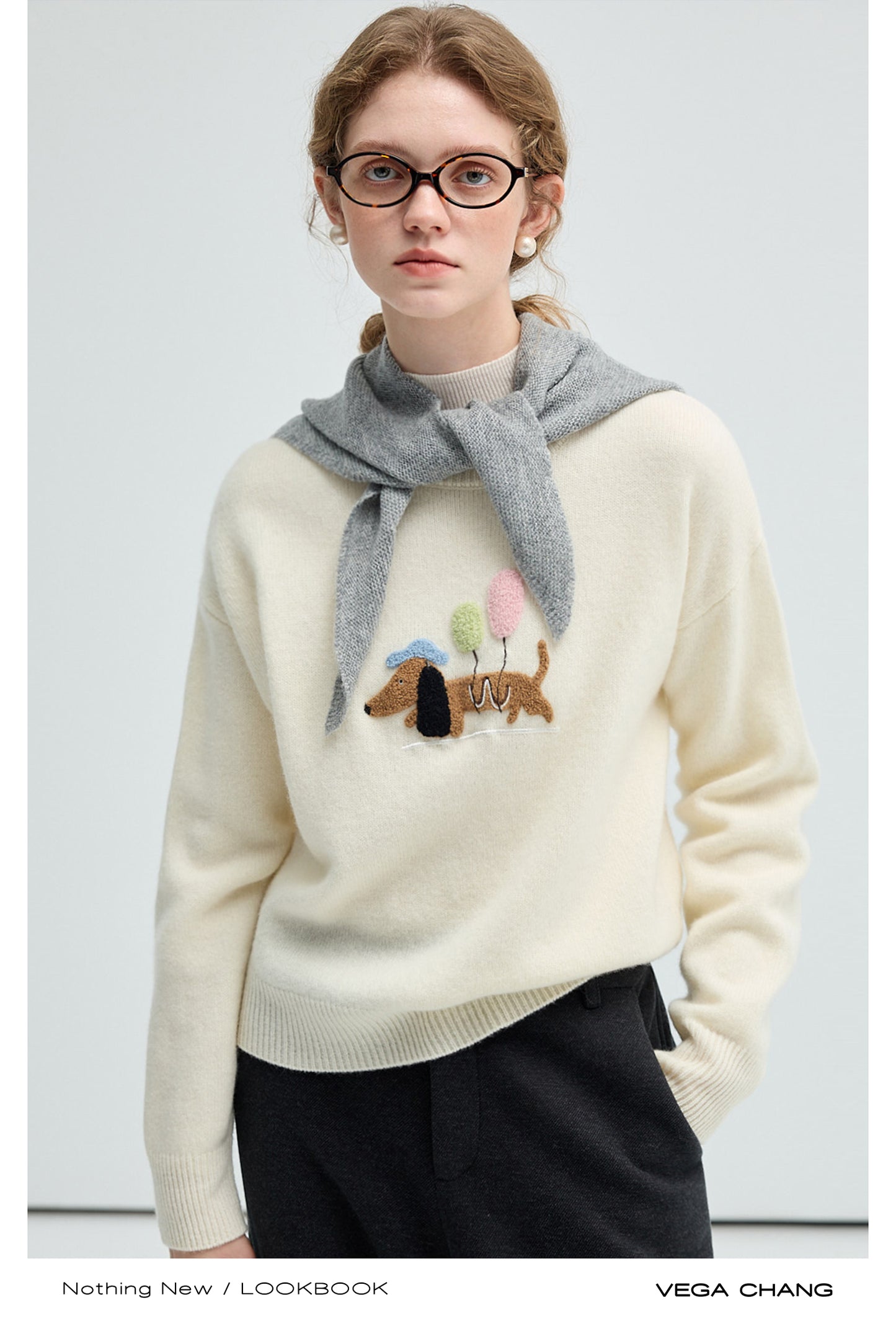Chenille Embroidered Balloon Dog Sweater