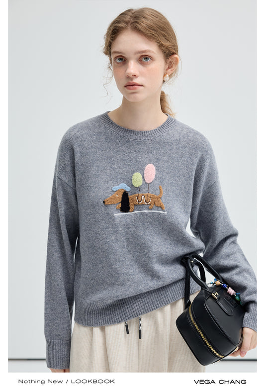 Chenille Embroidered Balloon Dog Sweater