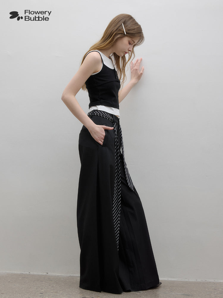 Faux-Layered Black & White Cropped Top