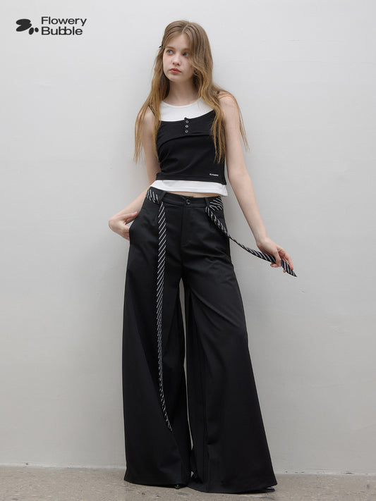 Faux-Layered Black & White Cropped Top