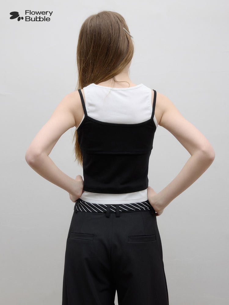 Faux-Layered Black & White Cropped Top