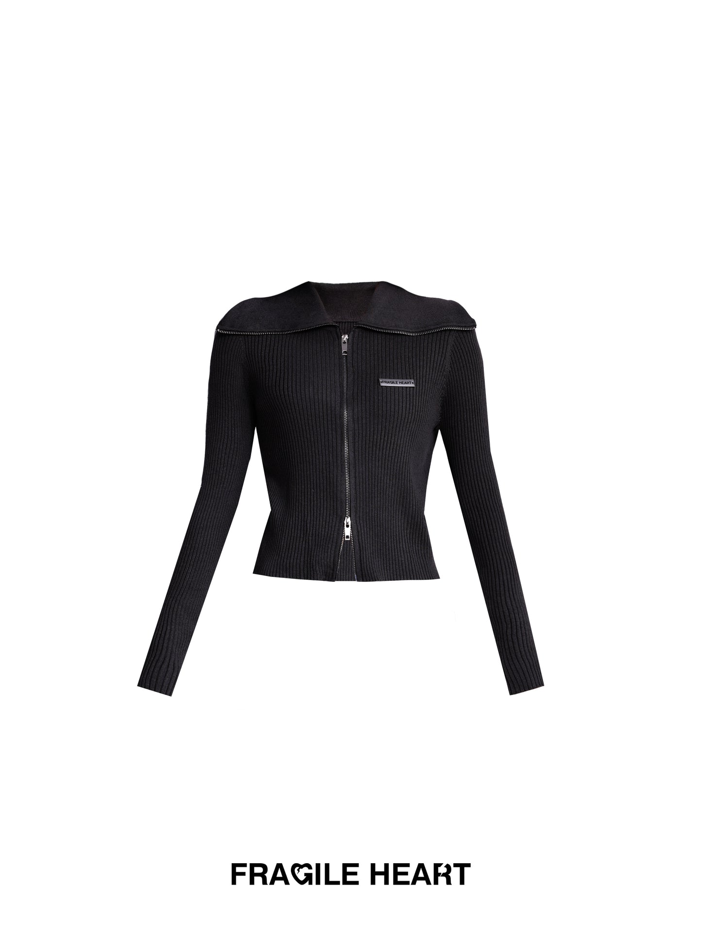 Rib Knit Top With Double Zipper