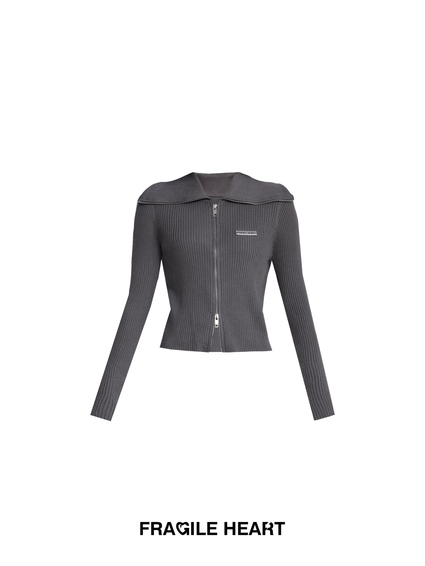 Rib Knit Top With Double Zipper