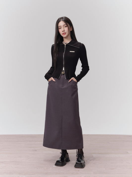 Rib Knit Top With Double Zipper