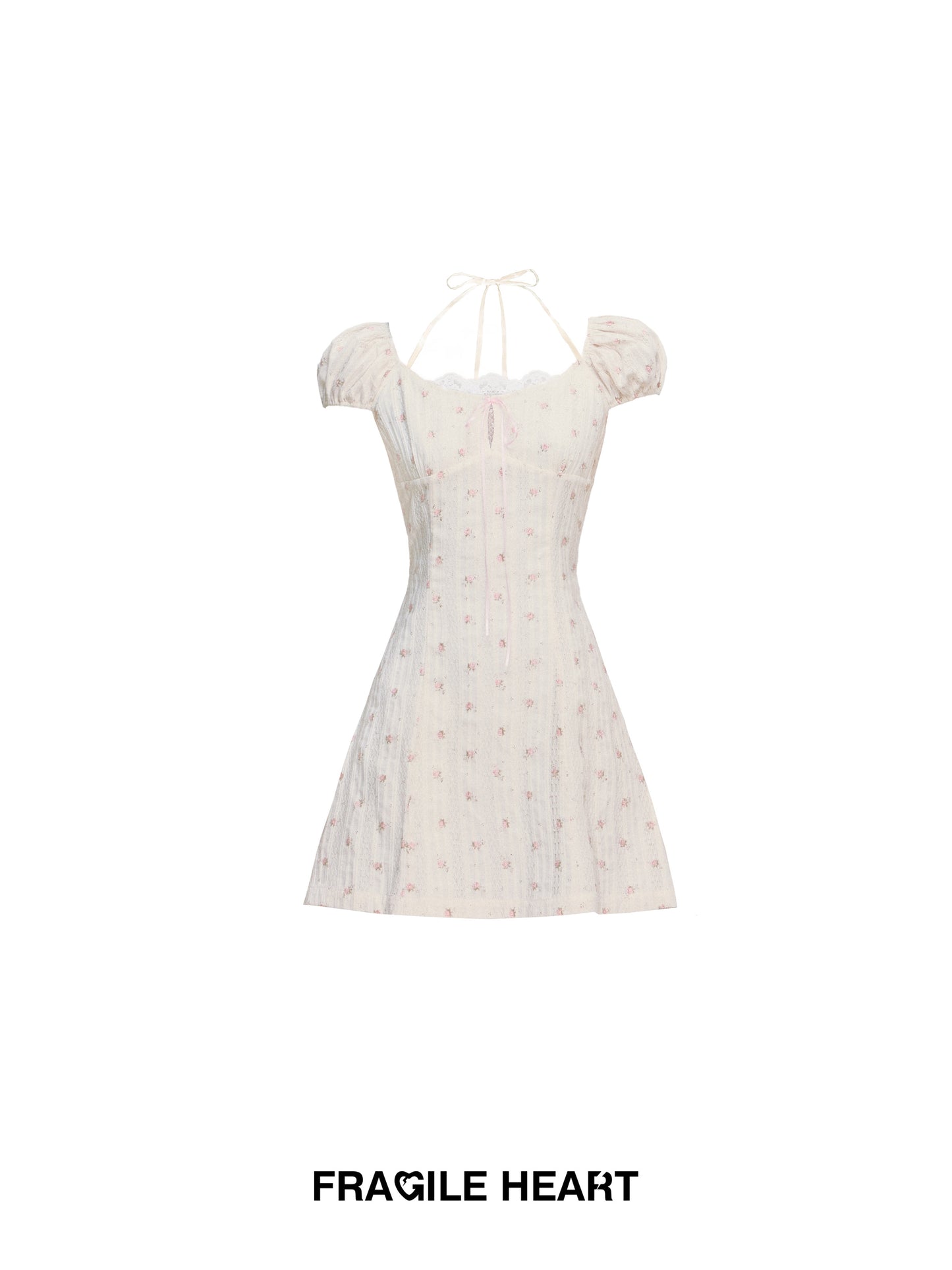 Puff-Sleeve Mini Dress With Floral Embroidery