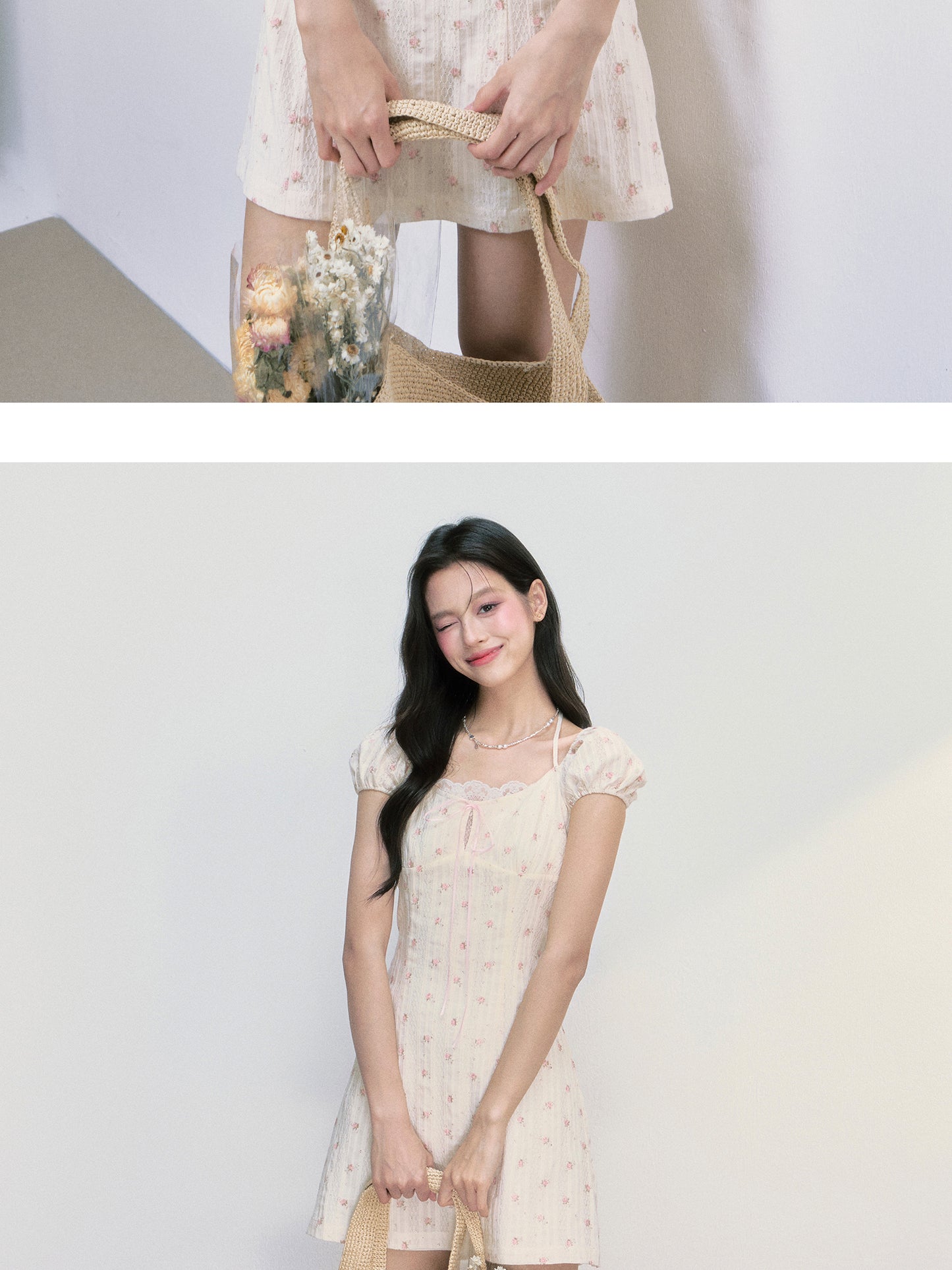 Puff-Sleeve Mini Dress With Floral Embroidery