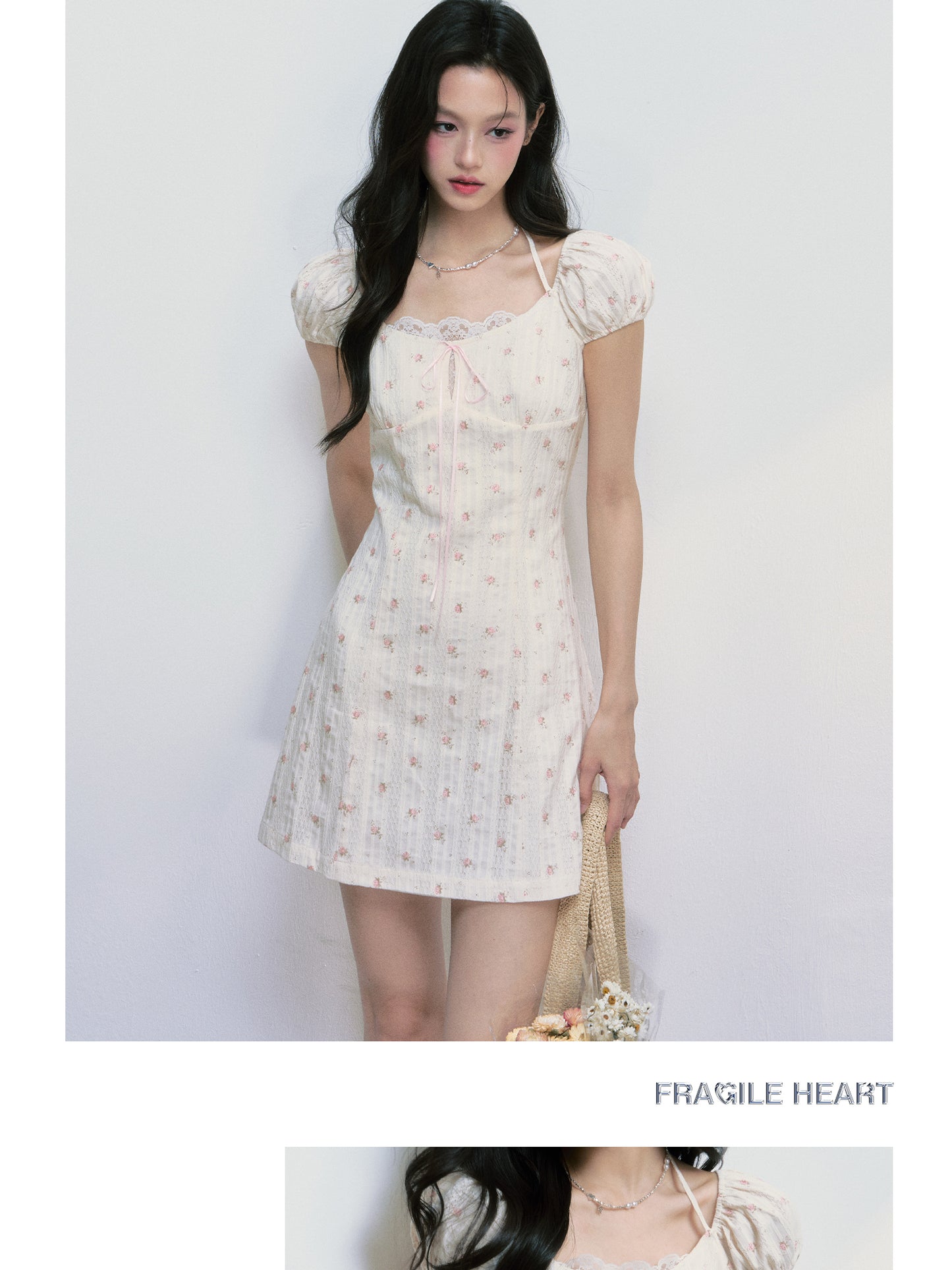 Puff-Sleeve Mini Dress With Floral Embroidery