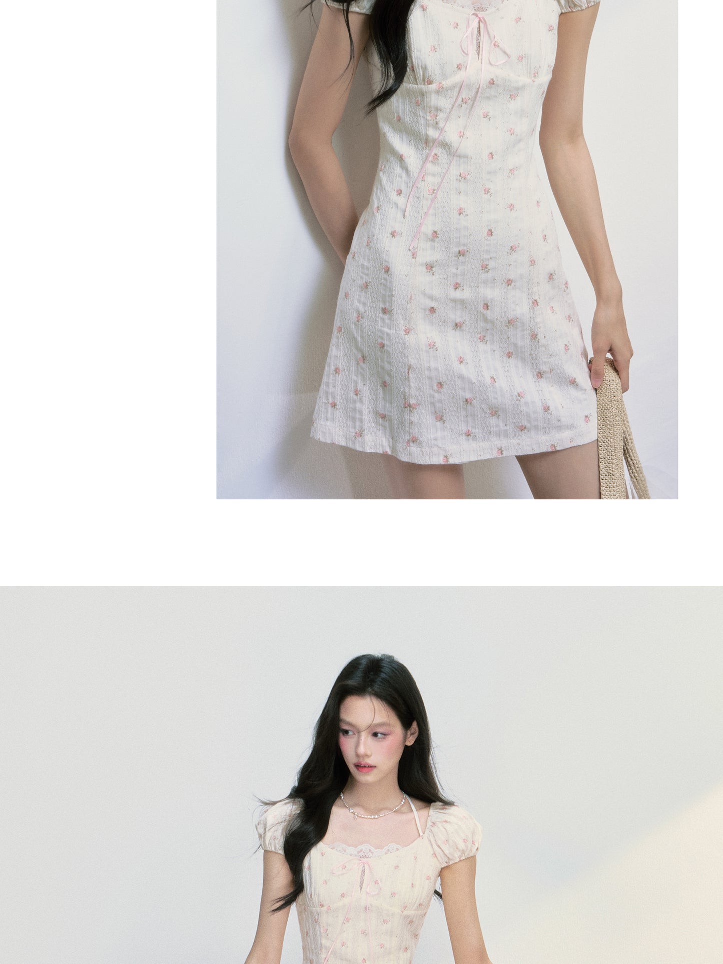 Puff-Sleeve Mini Dress With Floral Embroidery