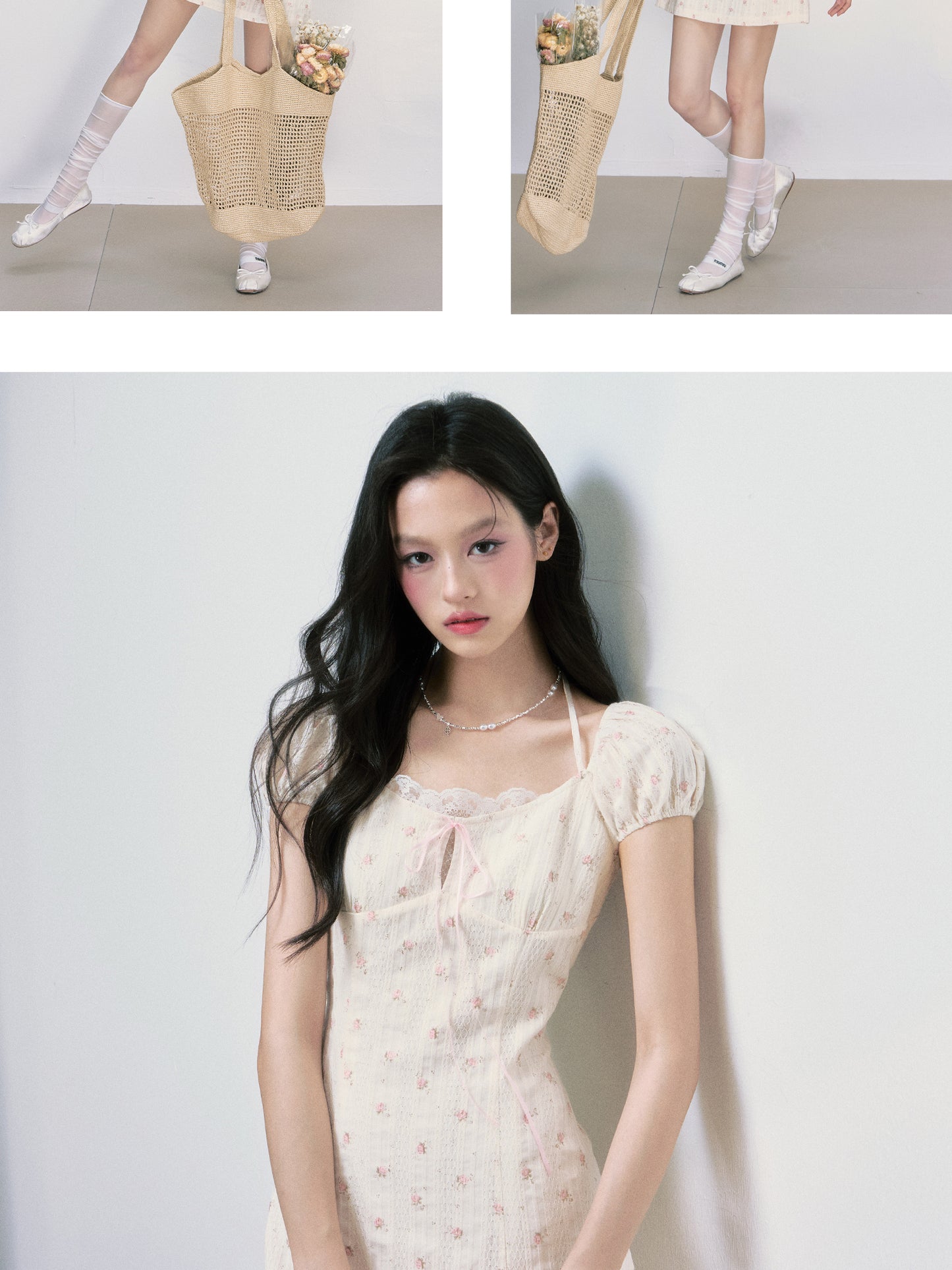 Puff-Sleeve Mini Dress With Floral Embroidery