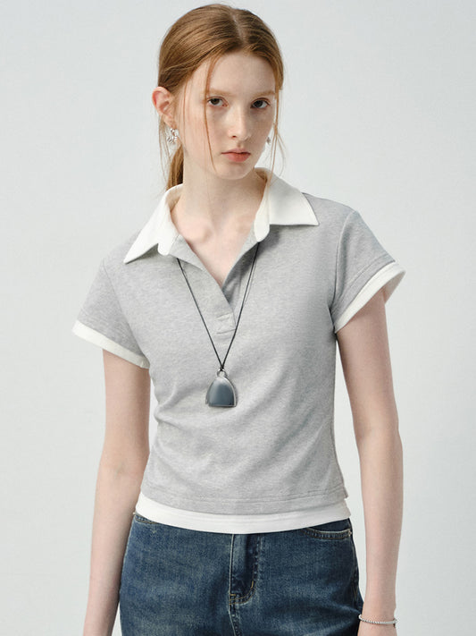 Layered-Look Two-Tone Polo Shirt