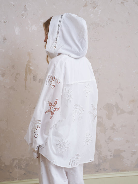 Zip-Up Hoodie With Sea Motif Cut-Outs