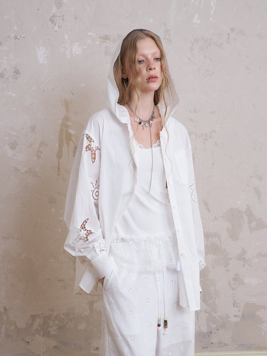 Zip-Up Hoodie With Sea Motif Cut-Outs